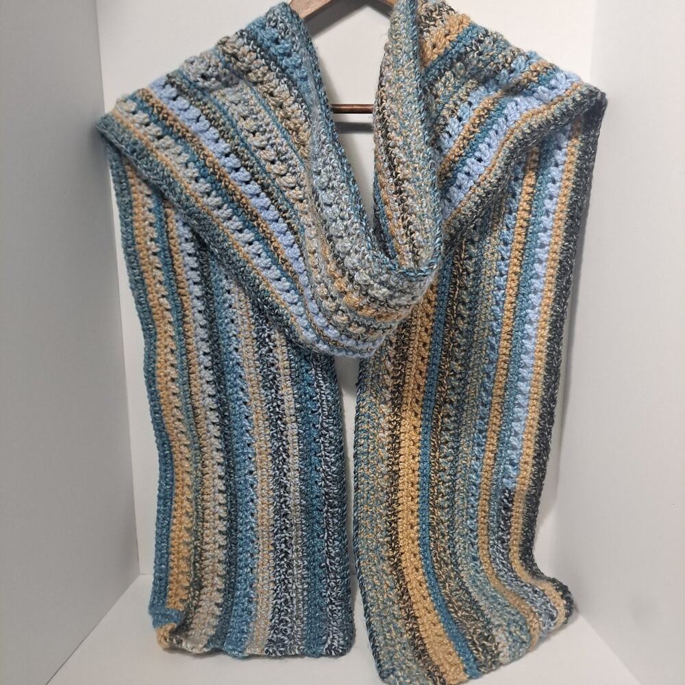 Blue and Tan Crochet Scarf